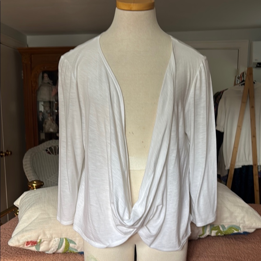 INC International Concepts White Draped Blouse with Tie Front